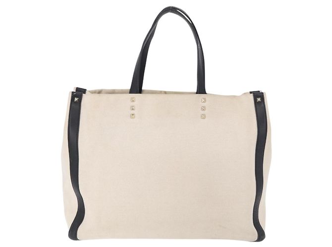 VALENTINO Tote Bag Canvas Ivory Gold Auth BA14128 Golden Roh - Ansicht 2