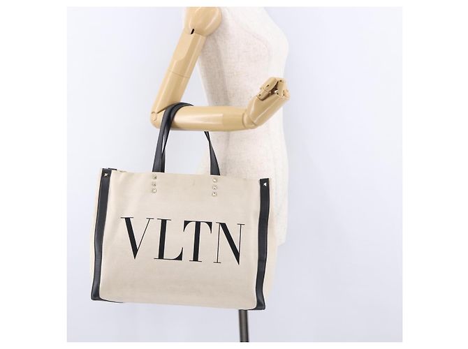 VALENTINO Tote Bag Canvas Ivory Gold Auth BA14128 Golden Roh - Ansicht 20