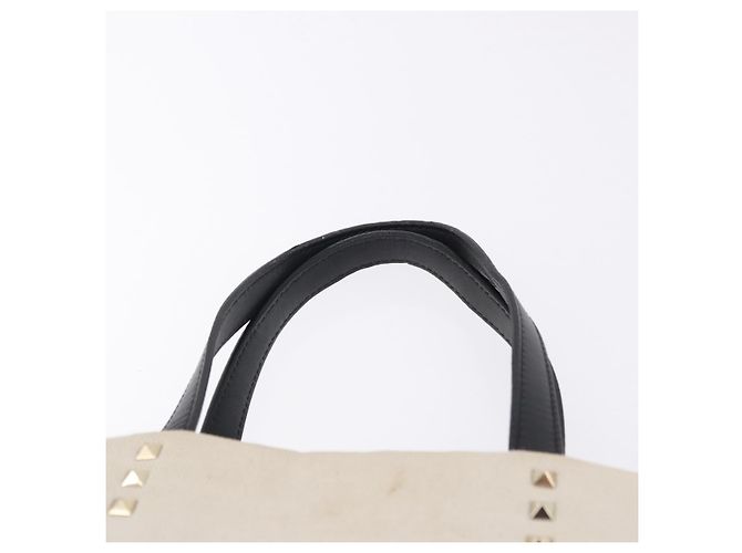 VALENTINO Tote Bag Canvas Ivory Gold Auth BA14128 Golden Roh - Ansicht 8