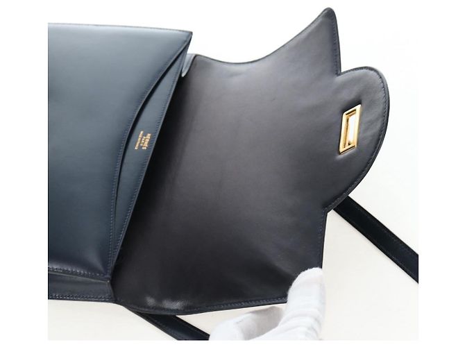 Hermès Borsa a Spalla HERMES Sandrine in Pelle Blu Navy e Oro Auth 190310M D'oro - vista 17