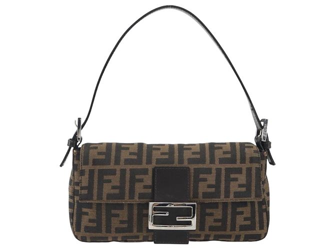 FENDI Zucca Canvas Mamma Baguette Borsa a tracolla Marrone Argento Auth yk20686SAM - vista 2