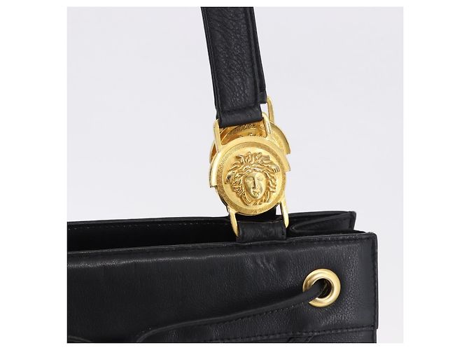 Borsa Tote Gianni Versace in pelle nera e oro Auth BA14178V Nero - vista 14