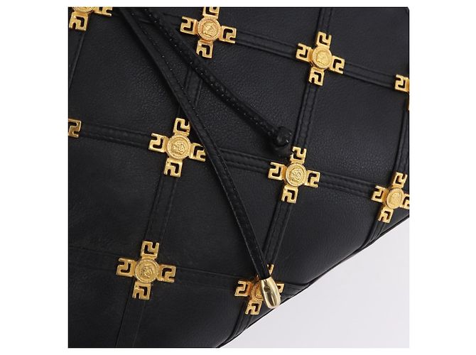 Borsa Tote Gianni Versace in pelle nera e oro Auth BA14178V Nero - vista 15
