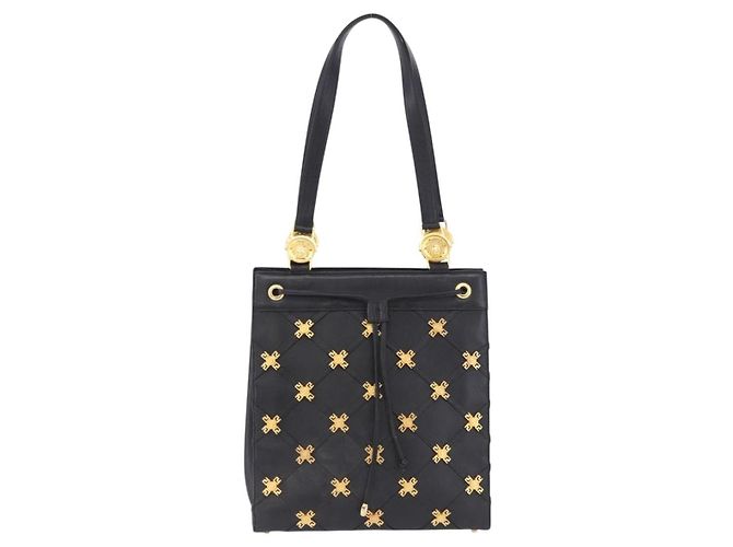 Borsa Tote Gianni Versace in pelle nera e oro Auth BA14178V Nero - vista 2
