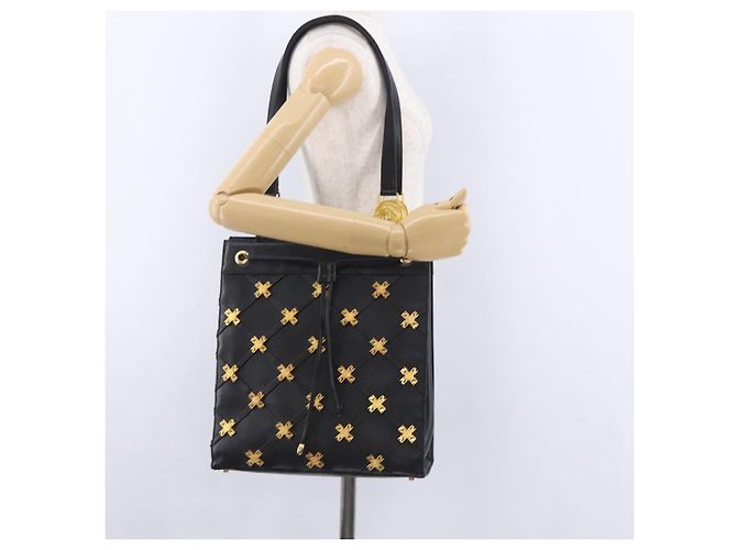 Borsa Tote Gianni Versace in pelle nera e oro Auth BA14178V Nero - vista 22