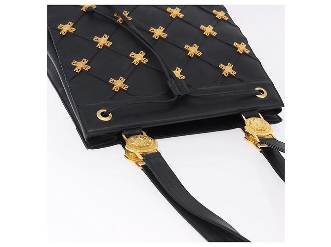 Borsa Tote Gianni Versace in pelle nera e oro Auth BA14178V Nero - vista 6