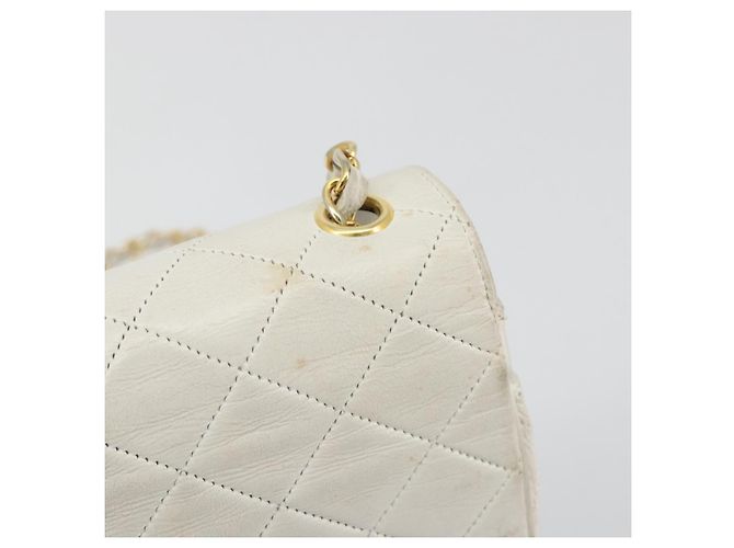 CHANEL Matelasse Chain Shoulder Bag Lamb Skin White Gold CC Auth 193136 Bianco D'oro - vista 14