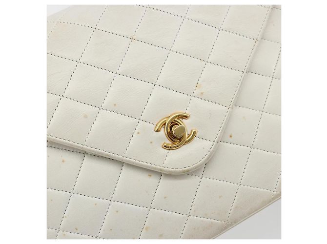 CHANEL Matelasse Chain Shoulder Bag Lamb Skin White Gold CC Auth 193136 Bianco D'oro - vista 15