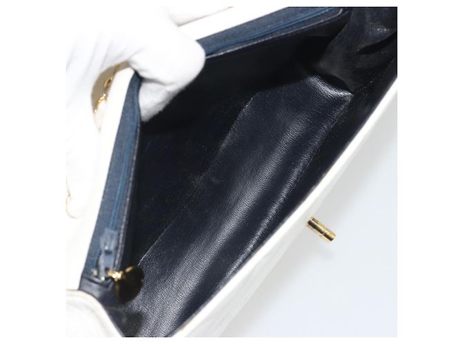 CHANEL Matelasse Chain Shoulder Bag Lamb Skin White Gold CC Auth 193136 Bianco D'oro - vista 18