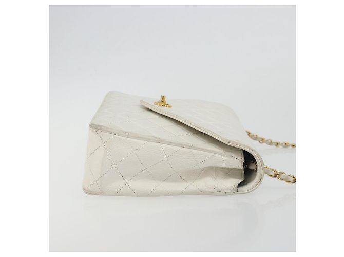 CHANEL Matelasse Chain Shoulder Bag Lamb Skin White Gold CC Auth 193136 Bianco D'oro - vista 4