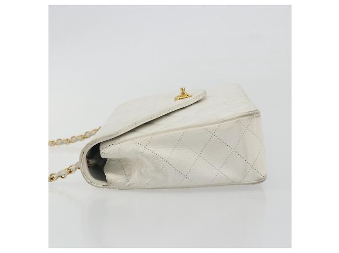 CHANEL Matelasse Chain Shoulder Bag Lamb Skin White Gold CC Auth 193136 Bianco D'oro - vista 5