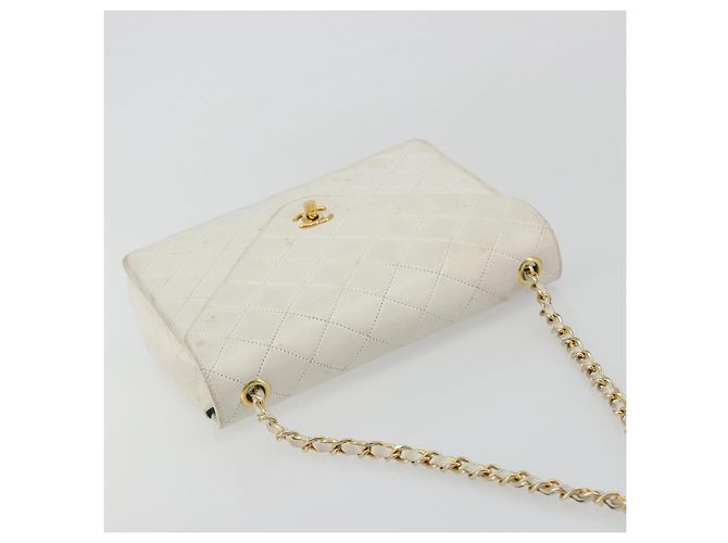 CHANEL Matelasse Chain Shoulder Bag Lamb Skin White Gold CC Auth 193136 Bianco D'oro - vista 6