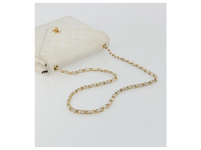 CHANEL Matelasse Chain Shoulder Bag Lamb Skin White Gold CC Auth 193136 Bianco D'oro - vista 7