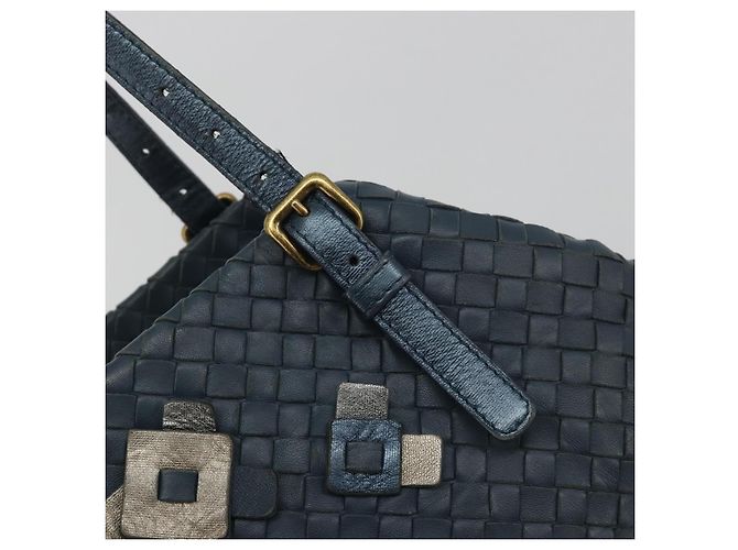 Borsa BOTTEGA VENETA INTRECCIATO in pelle Blu Oro Auth ep15585 - vista 15