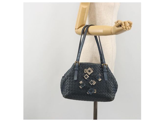 Borsa BOTTEGA VENETA INTRECCIATO in pelle Blu Oro Auth ep15585 - vista 23