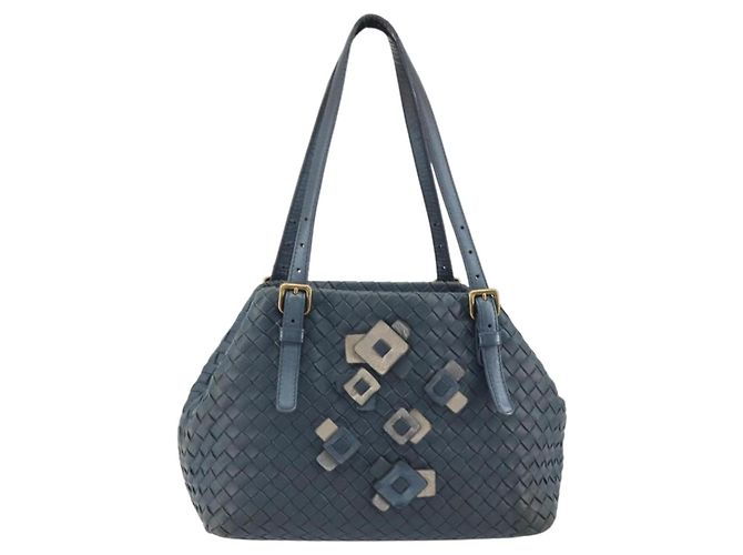 Borsa BOTTEGA VENETA INTRECCIATO in pelle Blu Oro Auth ep15585 - vista 3