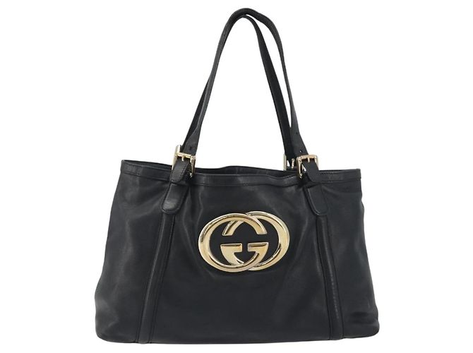 GUCCI Nuovo sacca Brit in pelle nera e oro 162094 Auth bs36279 Nero D'oro - vista 2