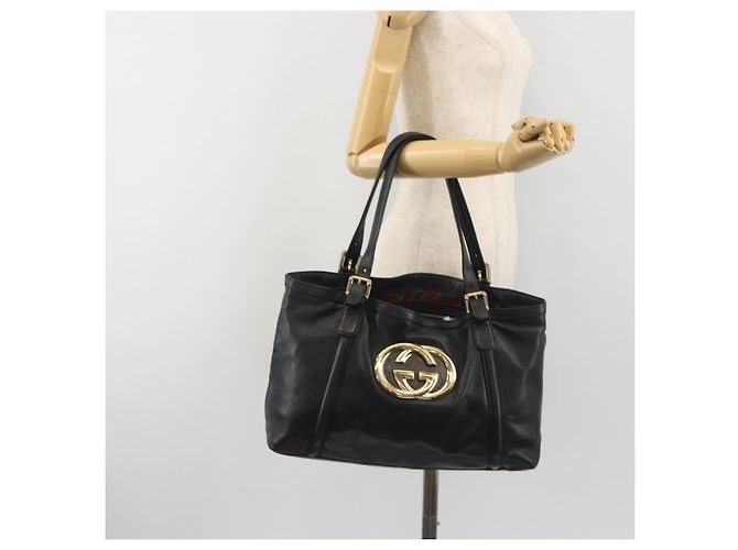 GUCCI Nuovo sacca Brit in pelle nera e oro 162094 Auth bs36279 Nero D'oro - vista 22