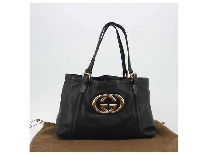 GUCCI Nuovo sacca Brit in pelle nera e oro 162094 Auth bs36279 Nero D'oro - vista 23