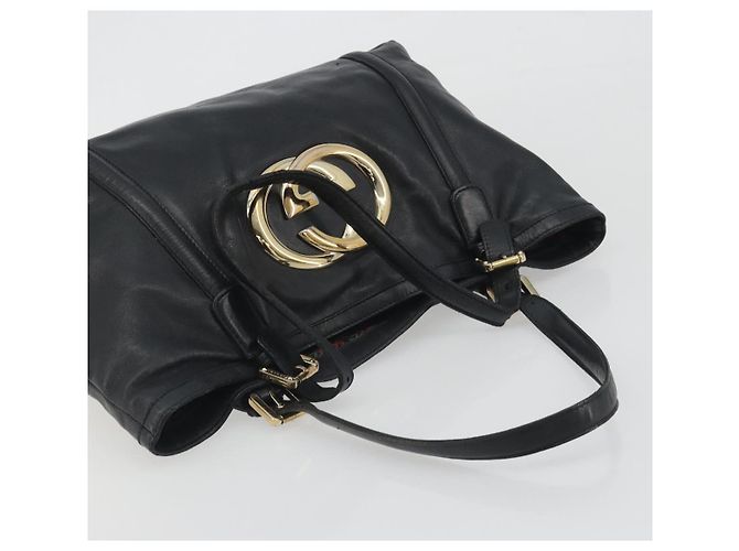 GUCCI Nuovo sacca Brit in pelle nera e oro 162094 Auth bs36279 Nero D'oro - vista 6