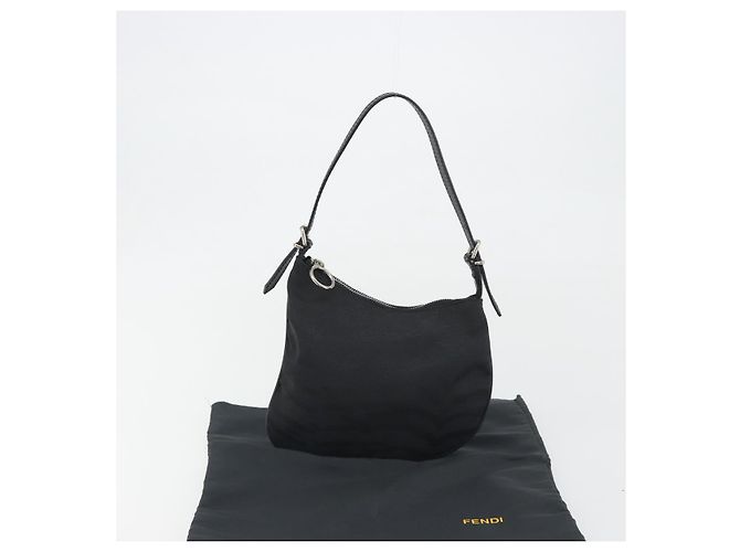 Borsa a Spalla FENDI Zucchino Canvas Marrone Scuro Argento Auth 193139V - vista 22