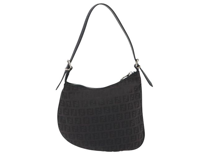 Borsa a Spalla FENDI Zucchino Canvas Marrone Scuro Argento Auth 193139V - vista 3