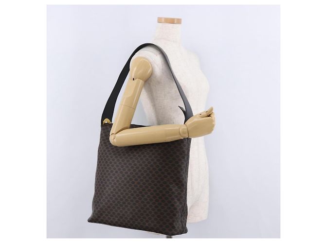 Céline CELINE Macadam Canvas Kreis Schultertasche PVC Schwarz Gold Authentisch am12198V Golden - Ansicht 23