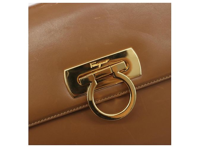 Salvatore Ferragamo Gancini Schultertasche Leder Braun Gold Auth 193110 Golden - Ansicht 14