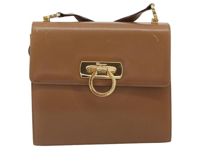 Salvatore Ferragamo Gancini Schultertasche Leder Braun Gold Auth 193110 Golden - Ansicht 2