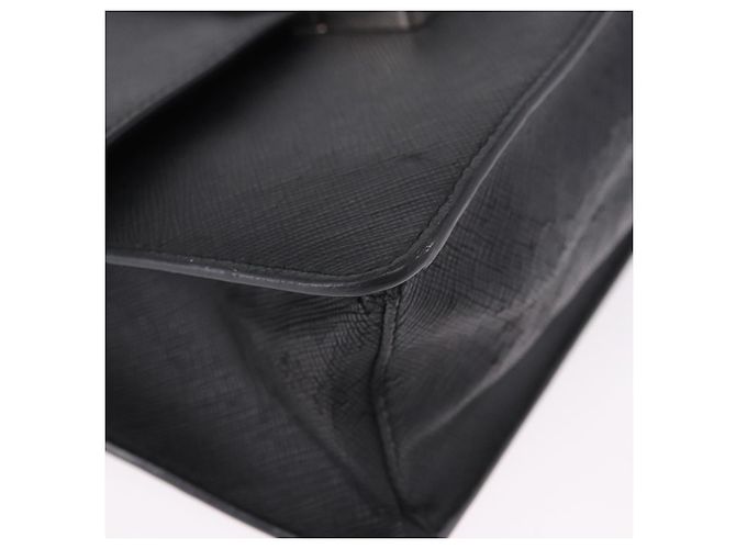 Saffiano Borsa a Spalla con Catena PRADA in pelle Safiano Nero Argento Auth ka5415 - vista 12