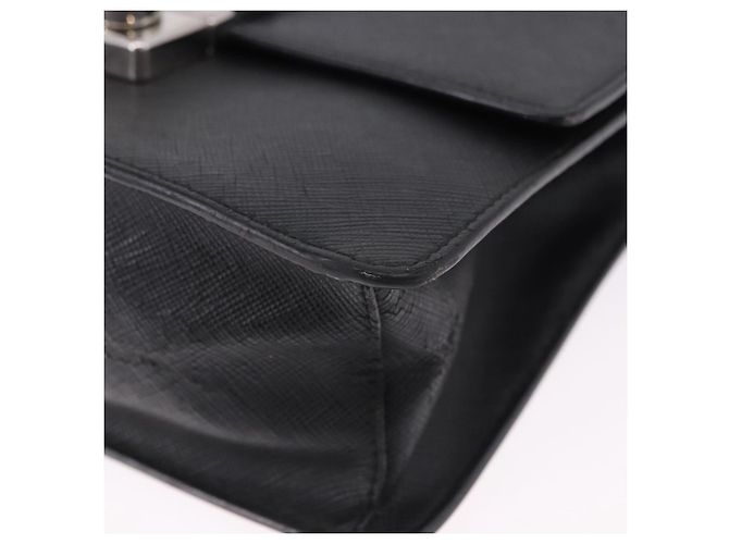 Saffiano Borsa a Spalla con Catena PRADA in pelle Safiano Nero Argento Auth ka5415 - vista 13