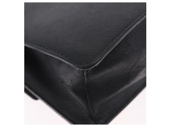 Saffiano Borsa a Spalla con Catena PRADA in pelle Safiano Nero Argento Auth ka5415 - vista 14