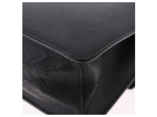Saffiano Borsa a Spalla con Catena PRADA in pelle Safiano Nero Argento Auth ka5415 - vista 15