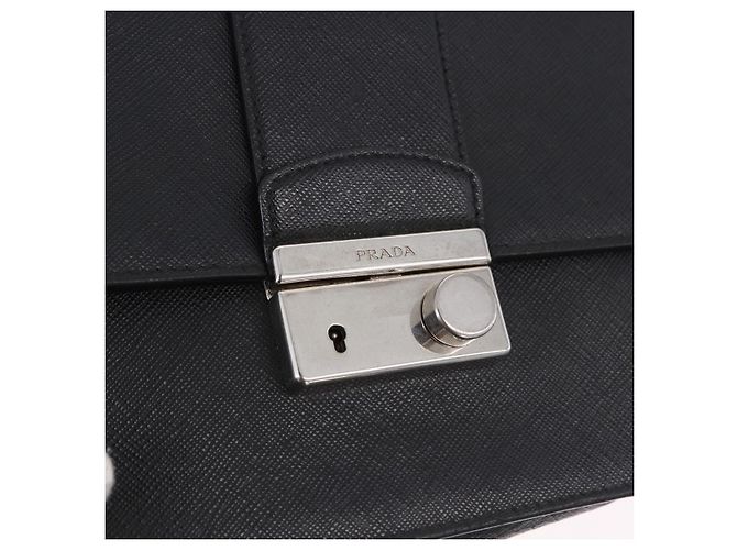 Saffiano Borsa a Spalla con Catena PRADA in pelle Safiano Nero Argento Auth ka5415 - vista 17