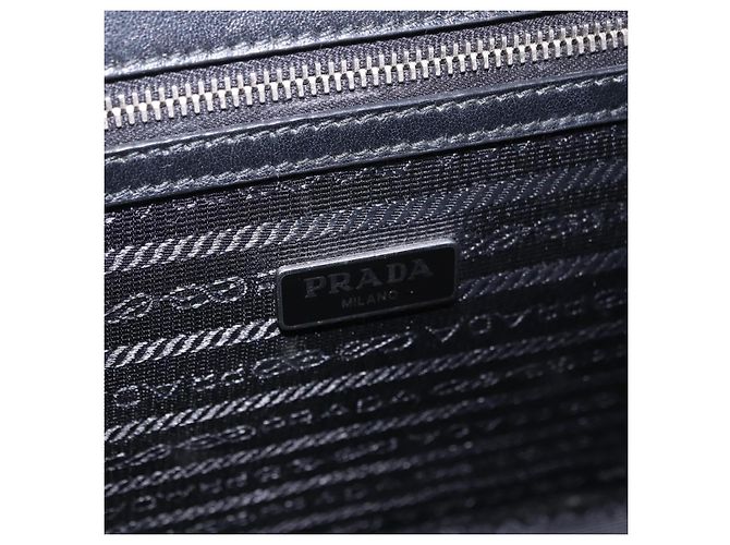 Saffiano Borsa a Spalla con Catena PRADA in pelle Safiano Nero Argento Auth ka5415 - vista 19