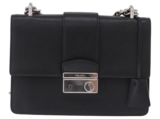 Saffiano Borsa a Spalla con Catena PRADA in pelle Safiano Nero Argento Auth ka5415 - vista 2
