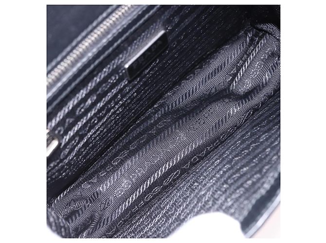 Saffiano Borsa a Spalla con Catena PRADA in pelle Safiano Nero Argento Auth ka5415 - vista 20