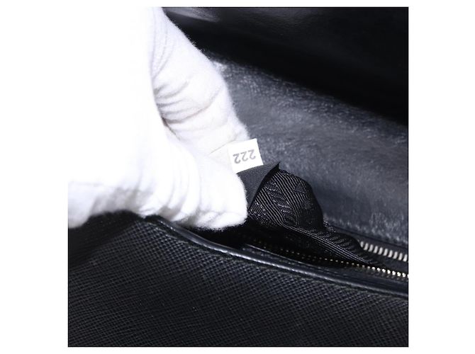 Saffiano Borsa a Spalla con Catena PRADA in pelle Safiano Nero Argento Auth ka5415 - vista 25