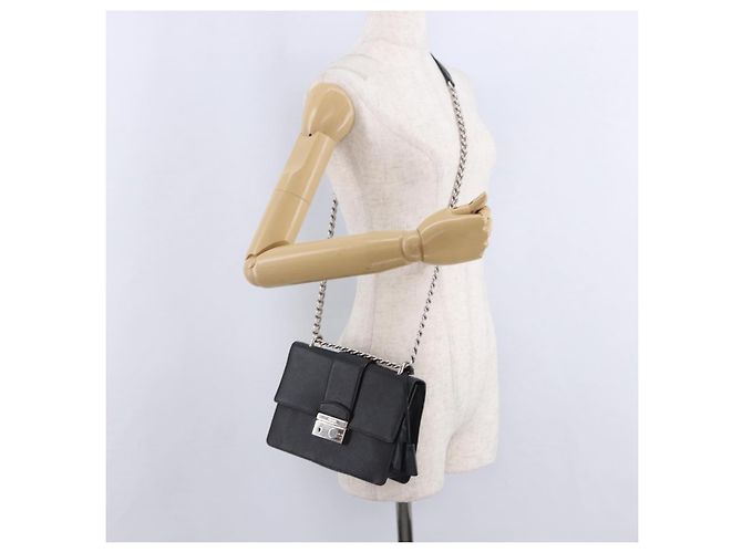 Saffiano Borsa a Spalla con Catena PRADA in pelle Safiano Nero Argento Auth ka5415 - vista 26