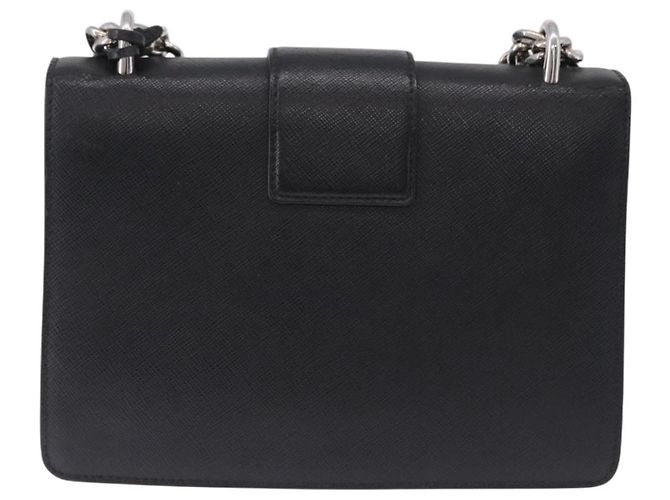 Saffiano Borsa a Spalla con Catena PRADA in pelle Safiano Nero Argento Auth ka5415 - vista 3