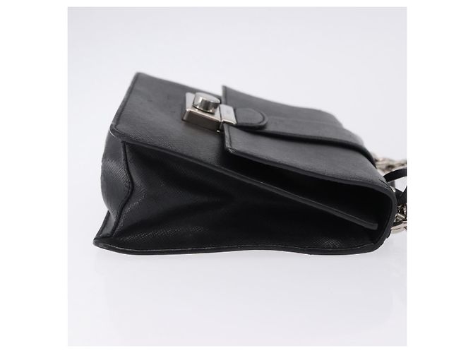 Saffiano Borsa a Spalla con Catena PRADA in pelle Safiano Nero Argento Auth ka5415 - vista 4