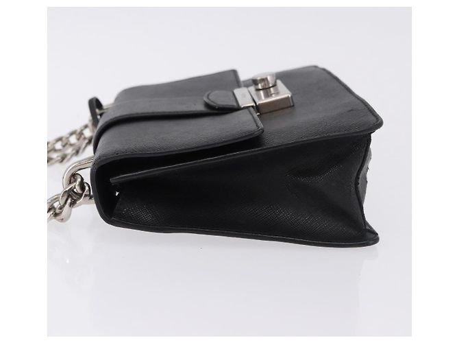 Saffiano Borsa a Spalla con Catena PRADA in pelle Safiano Nero Argento Auth ka5415 - vista 5