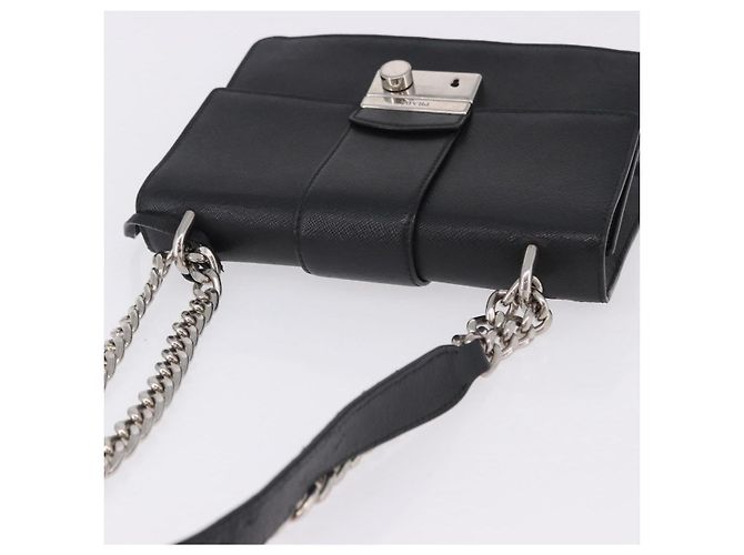 Saffiano Borsa a Spalla con Catena PRADA in pelle Safiano Nero Argento Auth ka5415 - vista 6