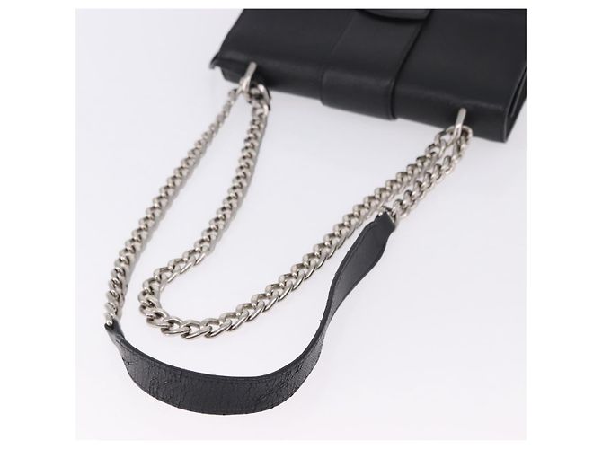 Saffiano Borsa a Spalla con Catena PRADA in pelle Safiano Nero Argento Auth ka5415 - vista 7