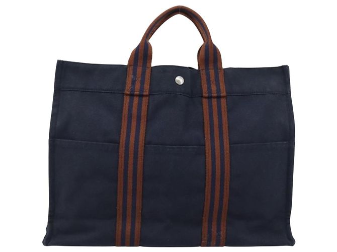 Hermès Borsa Fourre Tout MM HERMES in tela blu navy e argento Auth fm5406 - vista 2