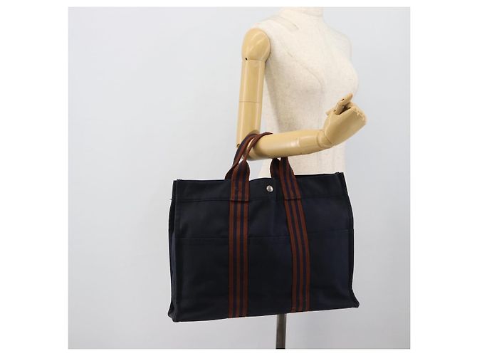 Hermès Borsa Fourre Tout MM HERMES in tela blu navy e argento Auth fm5406 - vista 20