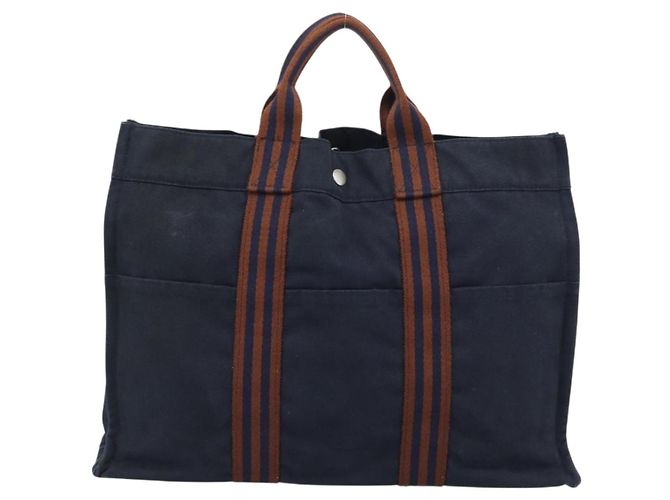 Hermès Borsa Fourre Tout MM HERMES in tela blu navy e argento Auth fm5406 - vista 3