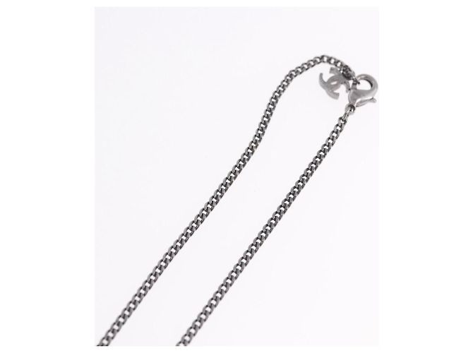 Collana CHANEL COCO Mark Stone in metallo argento CC Autentica yk20638M - vista 13