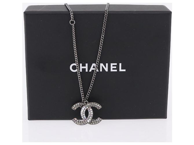 Collana CHANEL COCO Mark Stone in metallo argento CC Autentica yk20638M - vista 15