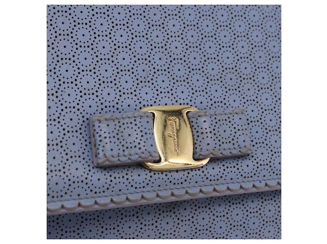 Borsa a Spalla Salvatore Ferragamo Vala Chain in Pelle Blu e Oro Autentica BA14158 D'oro - vista 14